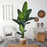 7’ Artificial Traveler's Palm Tree with Handmade Jute & Cotton Basket
