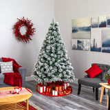 7’ Flocked Oregon Pine Artificial Christmas Tree with 400 Clear Lights and 834 Bendable Branches