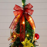 7' Pre-Lit Artificial Pop up Christmas Tree with Red & Gold Ornaments, Ribbons and 180 Warm White LED Lights