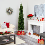 7' Green Pencil Artificial Christmas Tree with 150 Clear (Multifunction) LED Lights and 338 Bendable Branches