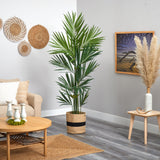 7’ Kentia Artificial Palm in Handmade Natural Cotton Planter