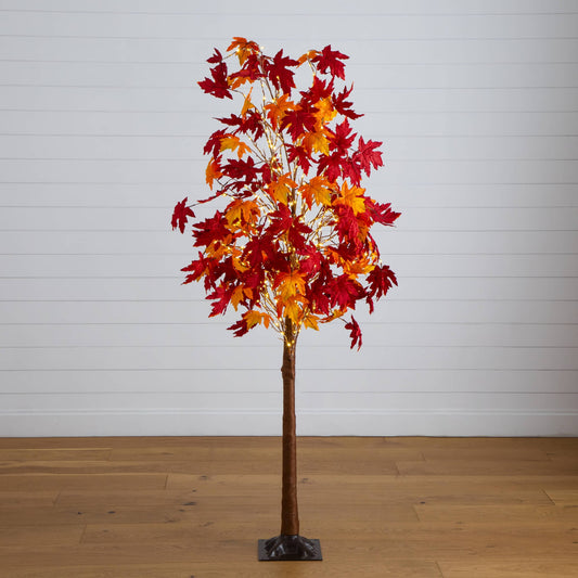 7' Pre-Lit Autumn Weeping Maple Artificial Fall Tree with 450 Warm White LED Lights