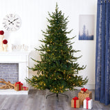 7’ Swedish Fir Artificial Christmas Tree with 500 Warm White LED Lights and 1291 Bendable Branches
