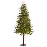7' Wyoming Alpine Artificial Christmas Tree with 200 Clear (multifunction) LED Lights and Pine Cones on Natural Trunk