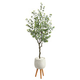70” Eucalyptus Artificial Tree in White Planter with Stand