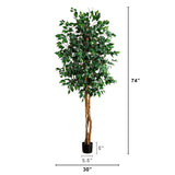 74” Artificial Triple Trunk Ficus Tree with Natural Trunk