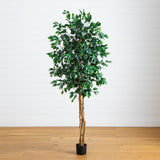 74” Artificial Triple Trunk Ficus Tree with Natural Trunk