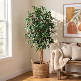 74” Artificial Triple Trunk Ficus Tree with Natural Trunk