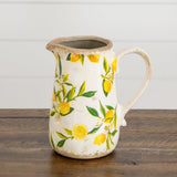 7.5” Lemon Print Ceramic Rustic Jug Vase