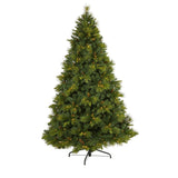 7.5’ North Carolina Mixed Pine Artificial Christmas Tree with 470 Warm White LED Lights, 1895 Bendable Branches and Pinecones
