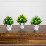 8” Artificial Blooming Plant in Rustic Flowers & Garden Planter -Set of 3