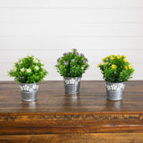 8” Artificial Daisy Plant in Decorative Daisy Tin Planter -Set of 3