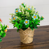 8" Artificial Daisy Plant in Newspaper Wrapped Planter -Set of 3