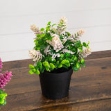 8" Artificial Flowering Arrangement in Black Pot - Set of 3