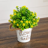 8” Artificial Flowering Mini Daisy Plant in Rustic Flowers & Garden Planter -Set of 3