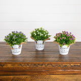 8” Artificial Flowering Plant in Rustic Flowers & Garden Planter -Set of 3