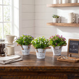 8” Artificial Flowering Plant in Rustic Flowers & Garden Planter -Set of 3