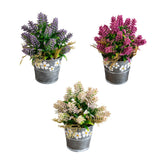 8” Artificial Lush Mixed Lavender Plant in Decorative Daisy Tin Planter -Set of 3
