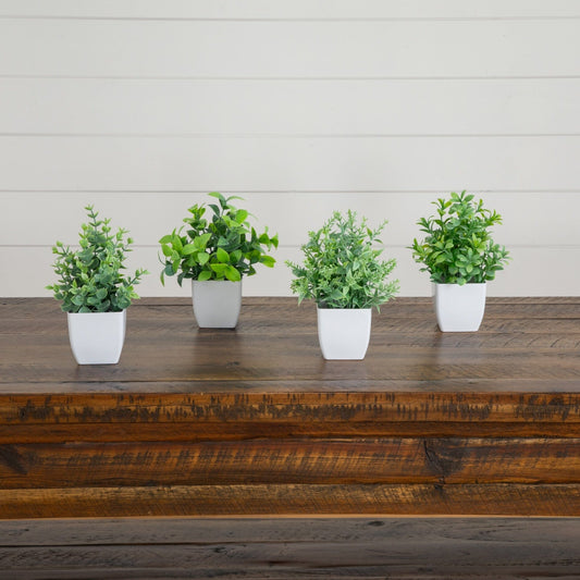 8” Artificial Mini Potted Plants - Set of 4