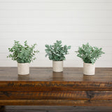 8" Artificial Mixed Eucalyptus Plant in Decorative Planter - Set of 3