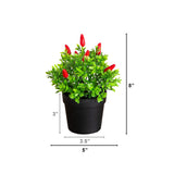 8” Artificial Red Pepper Plant - Set of 2
