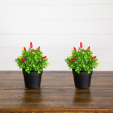 8” Artificial Red Pepper Plant - Set of 2
