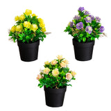 8" Artificial Rose Plant in Black Pot - Set of 3