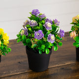 8" Artificial Rose Plant in Black Pot - Set of 3