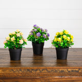 8" Artificial Rose Plant in Black Pot - Set of 3