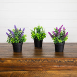 8” Artificial Spiked Lavender Plant in Black Pot - Set of 3