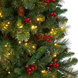 8’ Flat Back Montreal Mountain Artificial Christmas Tree with Pine Cones and Berries