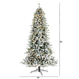 8’ Flocked Livingston Fir Artificial Christmas Tree with Pine Cones and 500 Clear Warm LED Lights