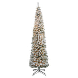 8’ Flocked Pencil Artificial Christmas Tree with 500 Clear Lights and 646 Bendable Branches