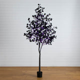 8' Pre-Lit Artificial Halloween Black Eucalyptus Tree with 540 Orange & Purple LED Lights