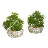 8" Succulent Artificial Plant in Weathered Oak Planter (Set of 2)"