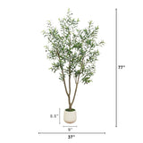 7' Artificial Olive Tree in White Decorative Planter