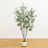 7' Artificial Olive Tree in White Decorative Planter
