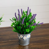 9” Artificial Lavender Plant in Decorative Daisy Tin Planter -Set of 3
