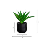 9” Artificial Mini Agave Plant in Ceramic Black Planter - Set of 2