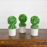 9" Artificial Mini Boxwood Ball Topiary in Cement Planter - Set of 3