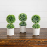 9" Artificial Mini Cactus Ball Topiary in Cement Planter - Set of 3