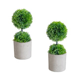 9" Artificial Mini Cedar Ball Topiary in Cement Planter - Set of 2