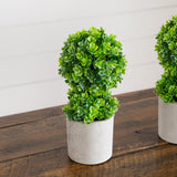 9" Artificial Mini Eucalyptus Ball Topiary in Cement Planter -Set of 2