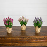 9” Artificial Mixed Lavender Arrangement in Newspaper Wrapped Pot -Set of 3