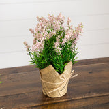 9” Artificial Mixed Lavender Arrangement in Newspaper Wrapped Pot -Set of 3