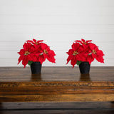 9" Artificial Poinsettia Plant - Set of 2