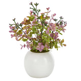 9” Eucalyptus and Sedum Succulent Artificial Plant in White Planter