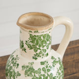 9” Floral Tuscan Ceramic Green Scroll Jar
