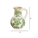 9” Floral Tuscan Ceramic Green Scroll Jar