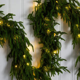 9' Pre-Lit Artificial Real Touch Norfolk Island Pine Garland with 50 Warm White LED Lights and Natural Look
